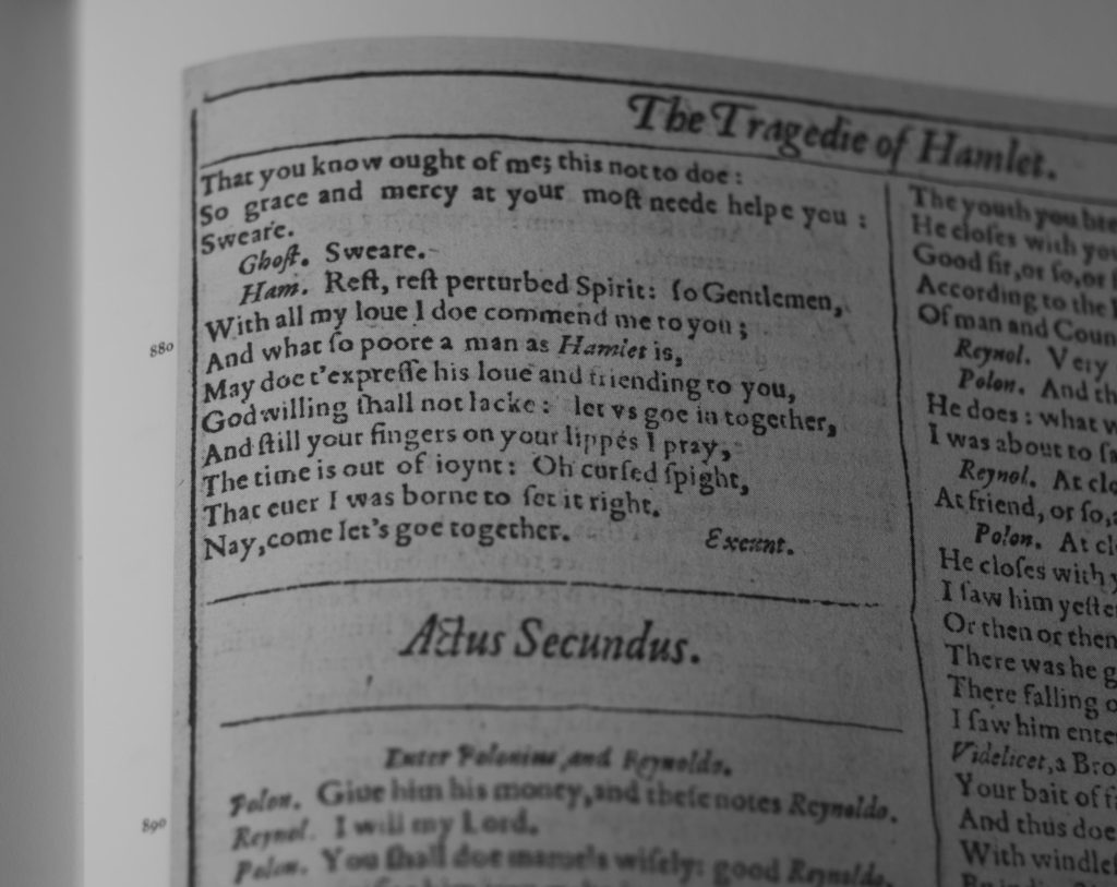 1968 Norton facsimile of The First Folio of Shakespeare (1623), top left-hand corner of page 767. 