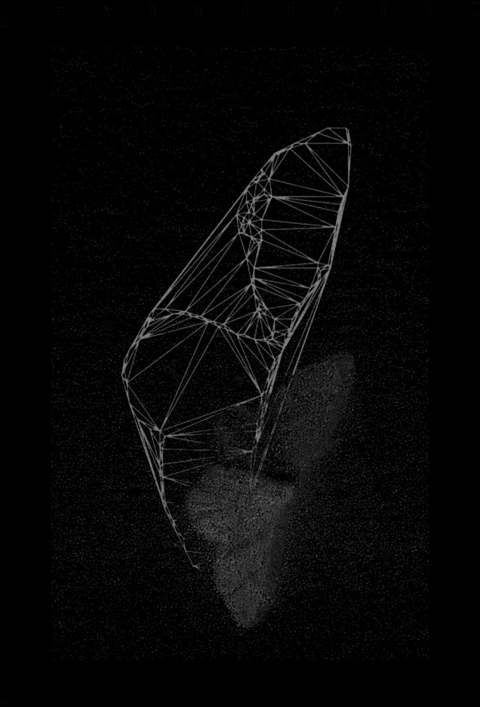 Delaunay triangulation of a moth, the third stage in 'Tracing the Hollow' — a digital triptych exploring presence and absence, inspired by Degas' decades-long reworking of Dancers Practising by Edgar Degas exihbited at Glyptoteket in 2025. By Danish Artist Kasper Bergholt.