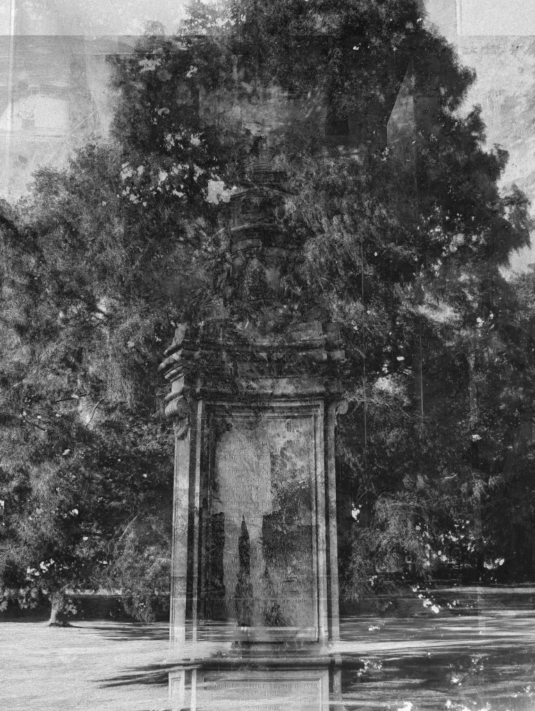 Sandflugtsmonumentet (The Sanddrift Monument) in Tibirke, Tisvilde, Denmark visited by Frecnh Impressionist painter in a digital wet-plate simulation circa 2025.